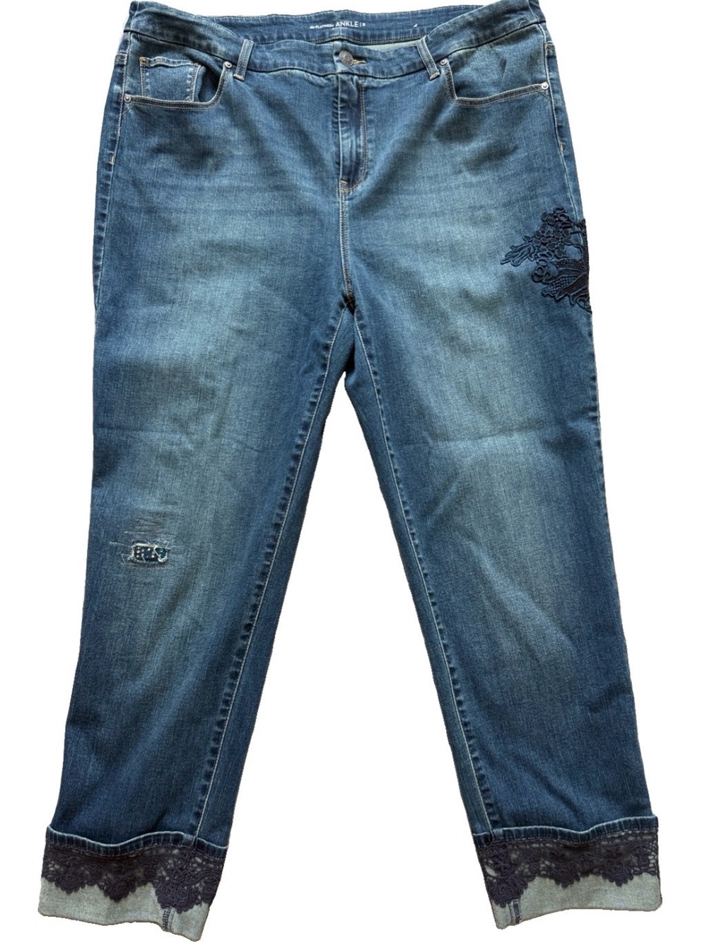 Chico's Blue Cropped Ankle Jeans with Lace & Embroidery 3 (16)